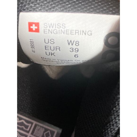 ON CLOUDSWIFT BLACK/ROCK WOMEN’S RUNNING SHOES, Size W8, 41 99581 - Picture 8 of 9